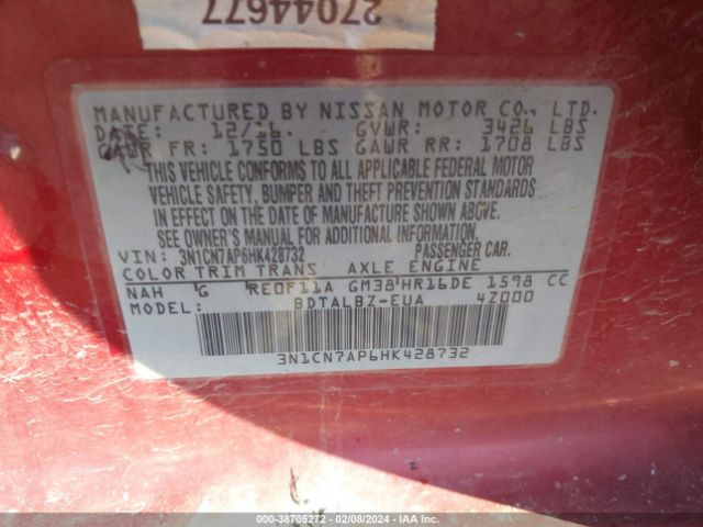 Photo 8 VIN: 3N1CN7AP6HK428732 - NISSAN VERSA 