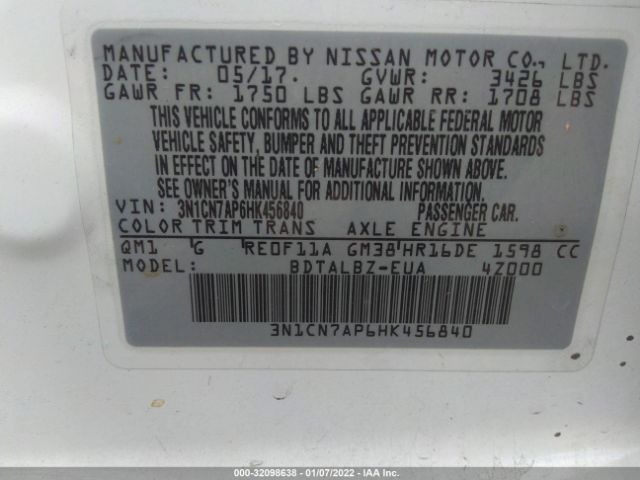 Photo 8 VIN: 3N1CN7AP6HK456840 - NISSAN VERSA SEDAN 