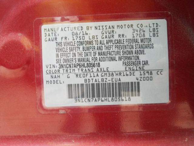 Photo 9 VIN: 3N1CN7AP6HL805618 - NISSAN VERSA S 