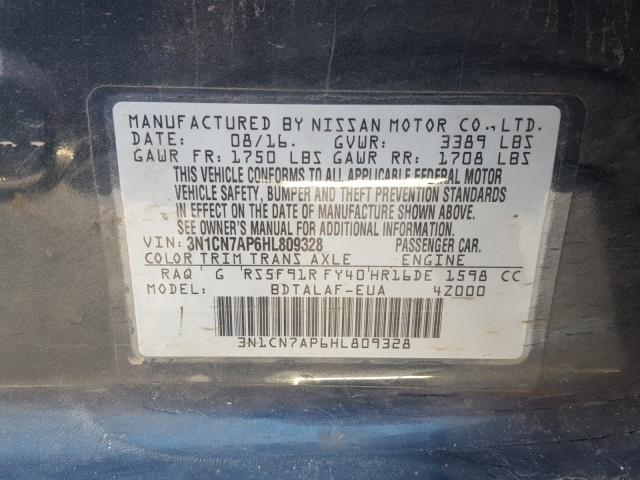 Photo 9 VIN: 3N1CN7AP6HL809328 - NISSAN VERSA S 