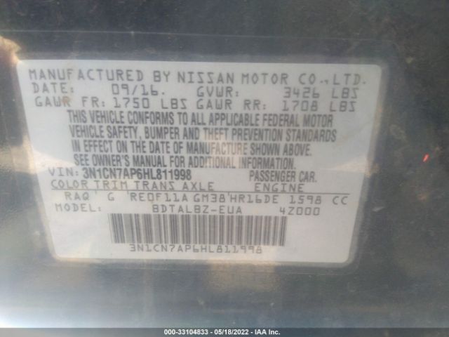 Photo 8 VIN: 3N1CN7AP6HL811998 - NISSAN VERSA SEDAN 