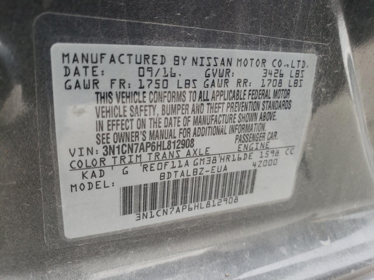 Photo 12 VIN: 3N1CN7AP6HL812908 - NISSAN VERSA 