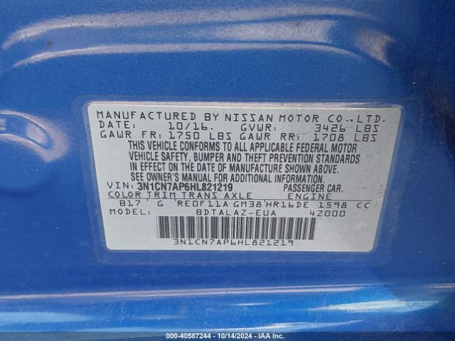 Photo 8 VIN: 3N1CN7AP6HL821219 - NISSAN VERSA 