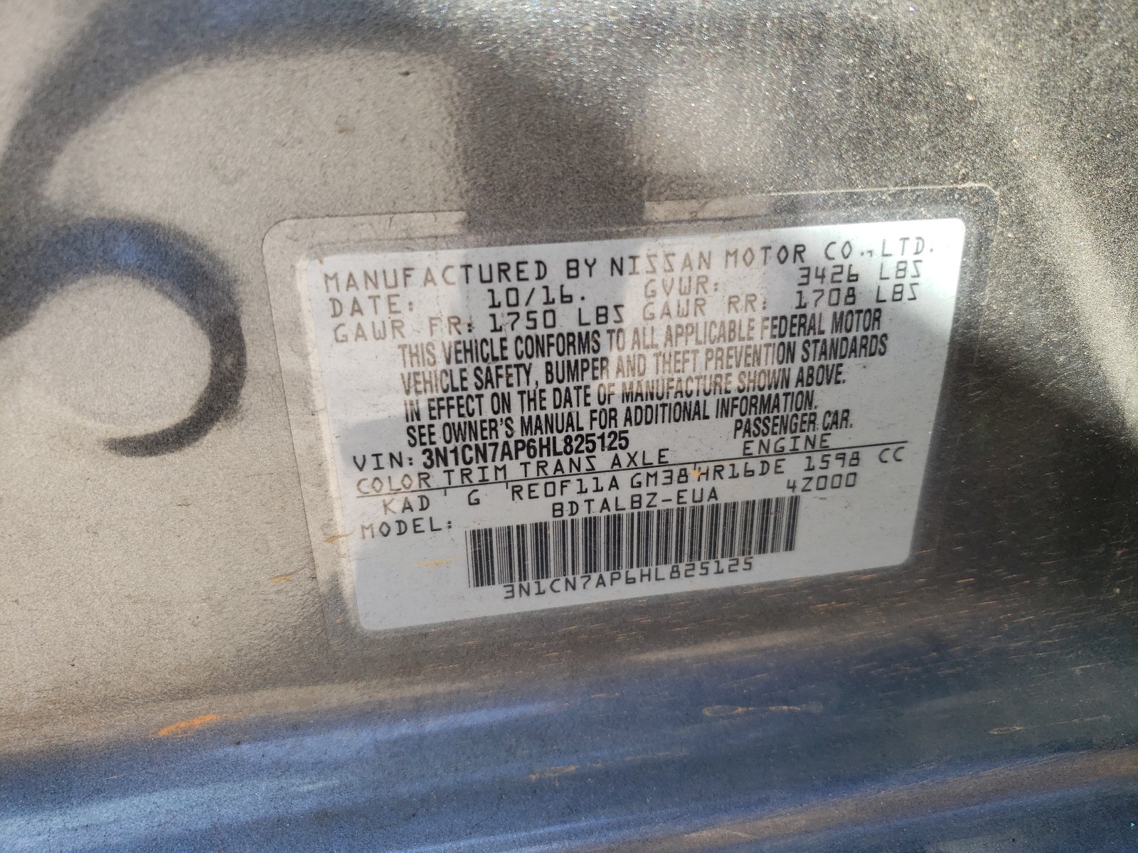 Photo 9 VIN: 3N1CN7AP6HL825125 - NISSAN VERSA S 