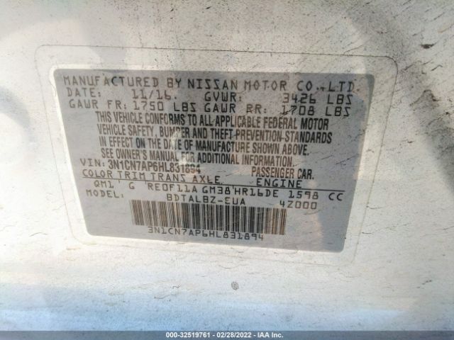 Photo 8 VIN: 3N1CN7AP6HL831894 - NISSAN VERSA SEDAN 