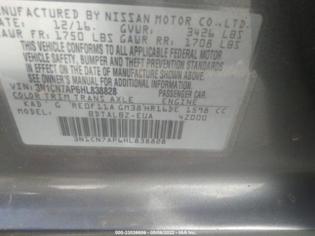 Photo 8 VIN: 3N1CN7AP6HL838828 - NISSAN VERSA SEDAN 