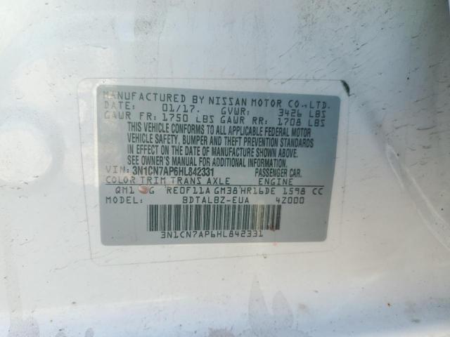 Photo 11 VIN: 3N1CN7AP6HL842331 - NISSAN VERSA 