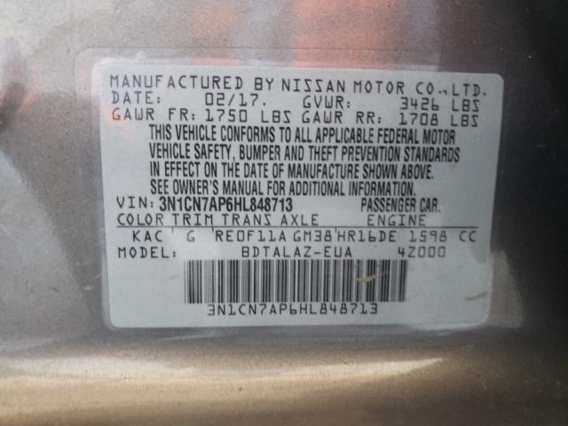 Photo 9 VIN: 3N1CN7AP6HL848713 - NISSAN VERSA S 