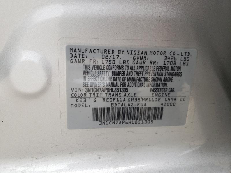 Photo 9 VIN: 3N1CN7AP6HL851305 - NISSAN VERSA S 