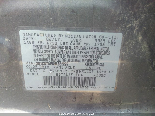 Photo 8 VIN: 3N1CN7AP6HL852292 - NISSAN VERSA SEDAN 