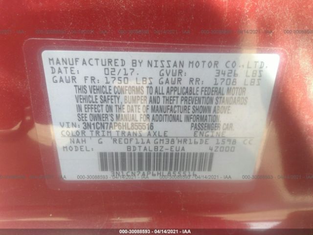 Photo 8 VIN: 3N1CN7AP6HL855516 - NISSAN VERSA SEDAN 