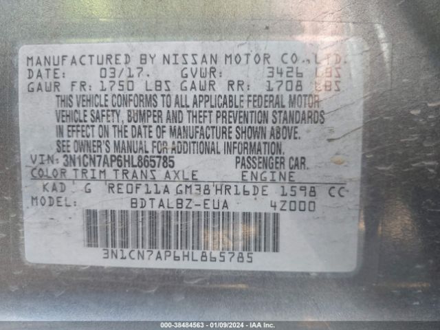 Photo 8 VIN: 3N1CN7AP6HL865785 - NISSAN VERSA 