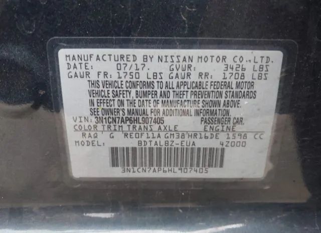 Photo 8 VIN: 3N1CN7AP6HL907405 - NISSAN VERSA SEDAN 