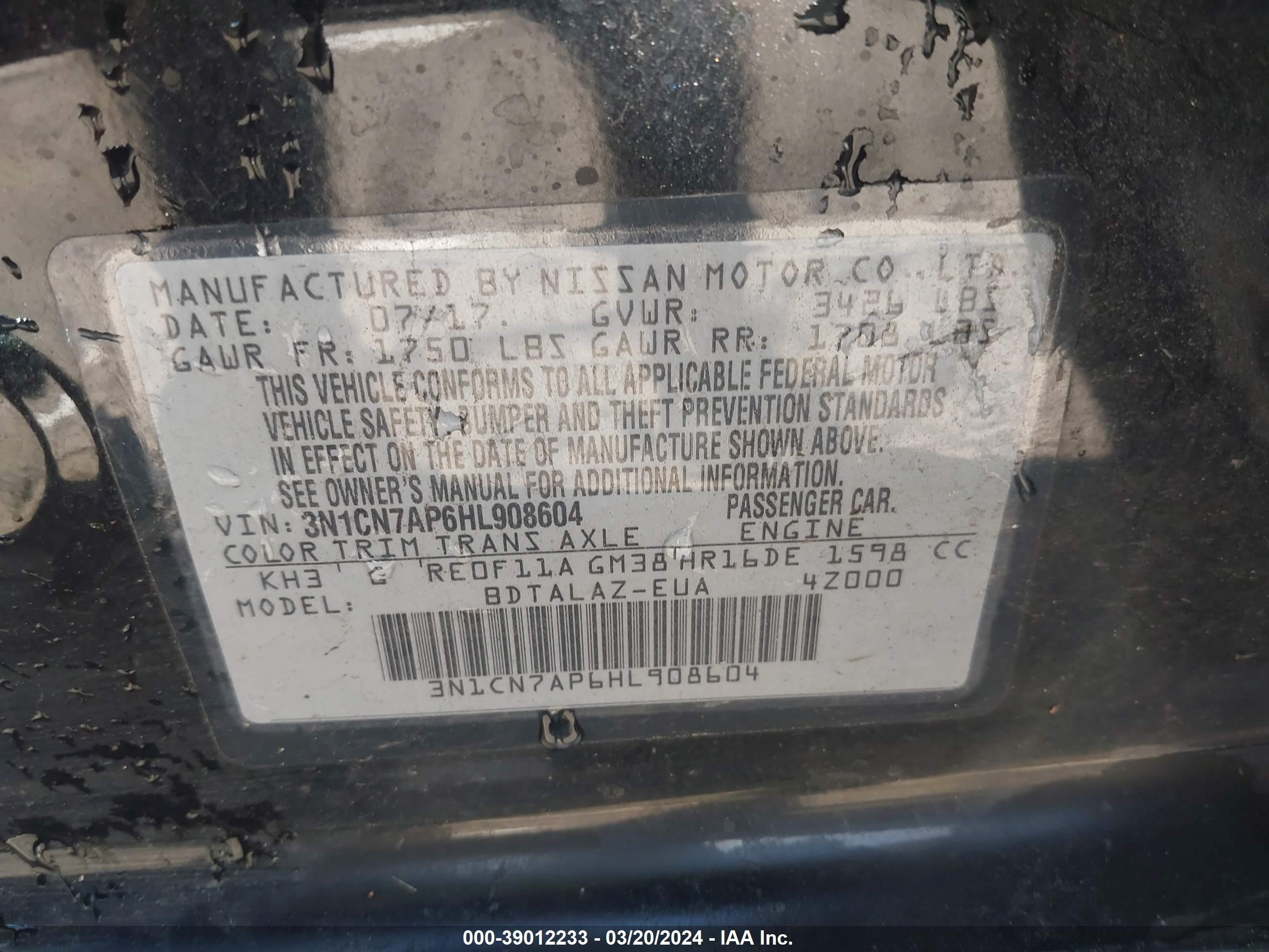 Photo 8 VIN: 3N1CN7AP6HL908604 - NISSAN VERSA 