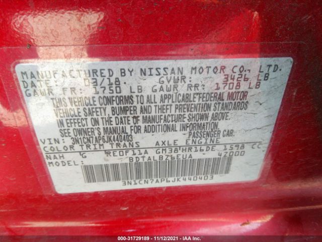 Photo 8 VIN: 3N1CN7AP6JK440403 - NISSAN VERSA SEDAN 