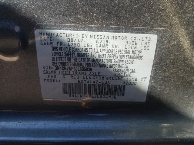 Photo 9 VIN: 3N1CN7AP6JL806936 - NISSAN VERSA S 