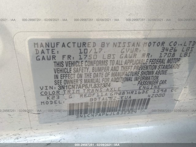 Photo 8 VIN: 3N1CN7AP6JL832324 - NISSAN VERSA SEDAN 