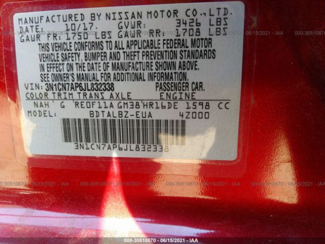 Photo 8 VIN: 3N1CN7AP6JL832338 - NISSAN VERSA SEDAN 