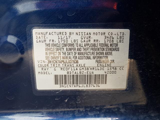 Photo 9 VIN: 3N1CN7AP6JL837636 - NISSAN VERSA S 