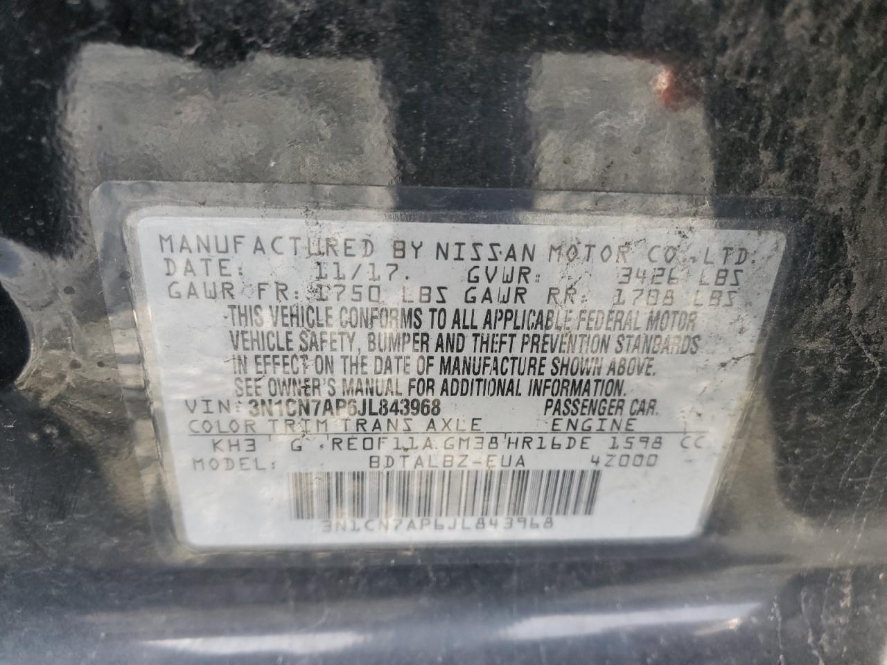 Photo 11 VIN: 3N1CN7AP6JL843968 - NISSAN VERSA 