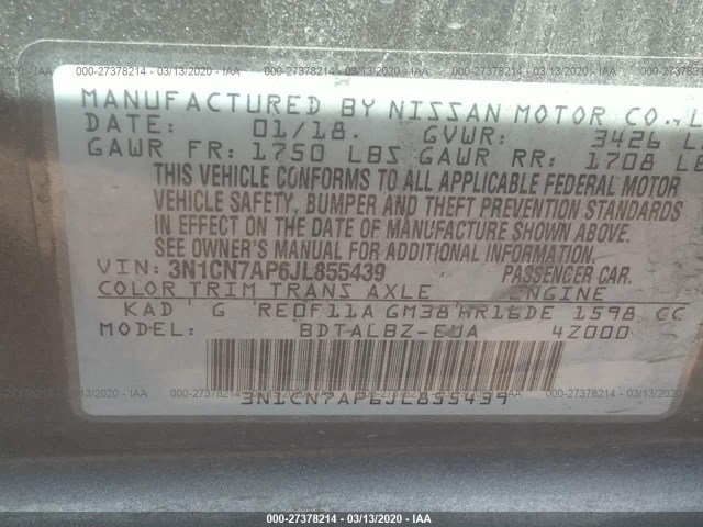 Photo 8 VIN: 3N1CN7AP6JL855439 - NISSAN VERSA SEDAN 