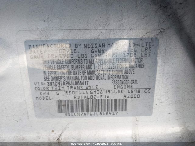 Photo 8 VIN: 3N1CN7AP6JL868417 - NISSAN VERSA 