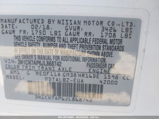 Photo 8 VIN: 3N1CN7AP6JL868742 - NISSAN VERSA 