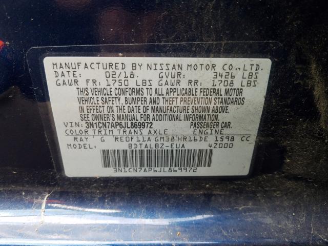 Photo 9 VIN: 3N1CN7AP6JL869972 - NISSAN VERSA S 