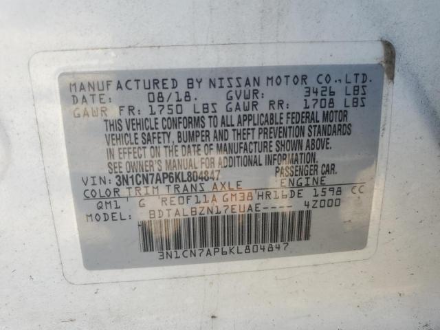 Photo 11 VIN: 3N1CN7AP6KL804847 - NISSAN VERSA S 