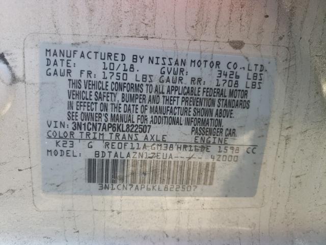 Photo 9 VIN: 3N1CN7AP6KL822507 - NISSAN VERSA S 