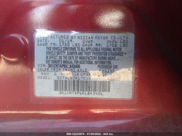 Photo 8 VIN: 3N1CN7AP6KL843406 - NISSAN VERSA SEDAN 