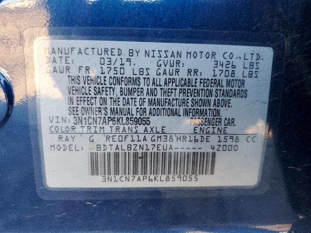 Photo 9 VIN: 3N1CN7AP6KL859055 - NISSAN VERSA S 