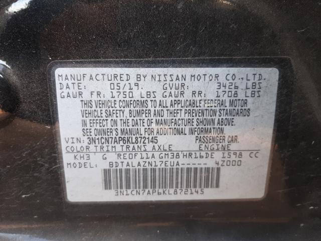 Photo 9 VIN: 3N1CN7AP6KL872145 - NISSAN VERSA S 