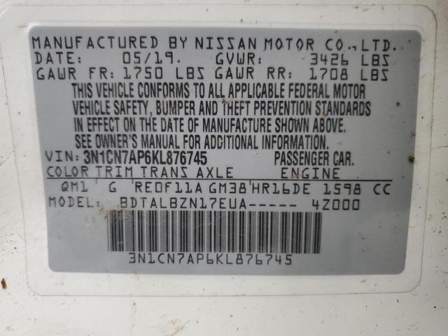 Photo 12 VIN: 3N1CN7AP6KL876745 - NISSAN VERSA 