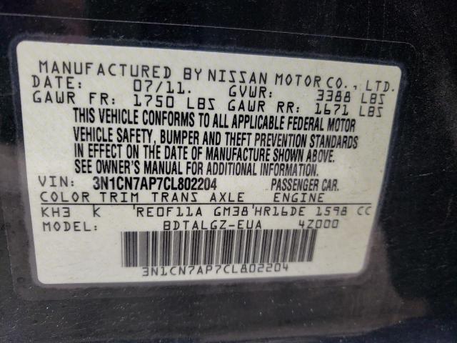 Photo 9 VIN: 3N1CN7AP7CL802204 - NISSAN VERSA S 