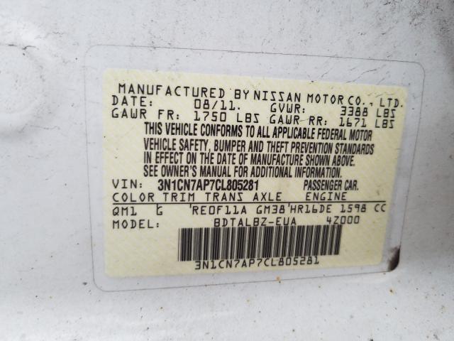 Photo 9 VIN: 3N1CN7AP7CL805281 - NISSAN VERSA S 