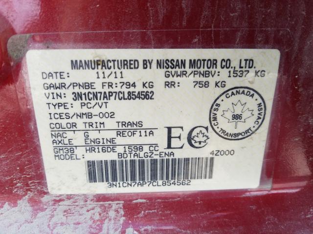 Photo 9 VIN: 3N1CN7AP7CL854562 - NISSAN VERSA S 