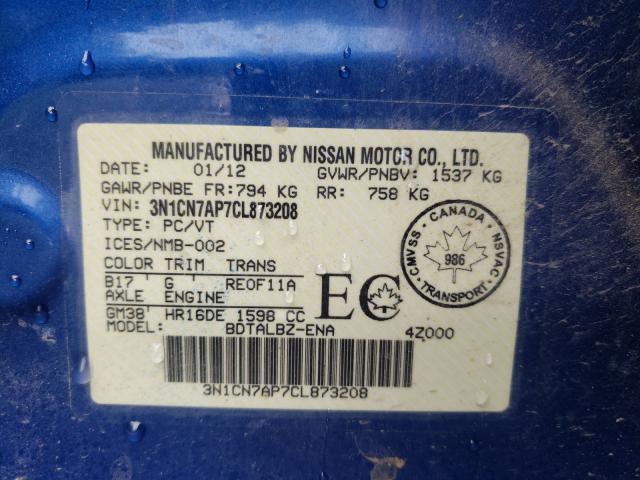 Photo 9 VIN: 3N1CN7AP7CL873208 - NISSAN VERSA S 