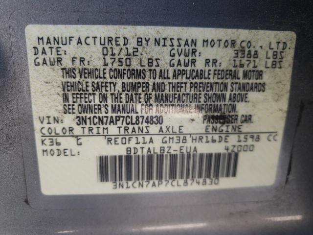 Photo 9 VIN: 3N1CN7AP7CL874830 - NISSAN VERSA S 