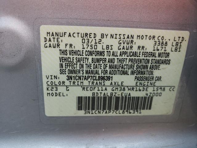 Photo 9 VIN: 3N1CN7AP7CL896391 - NISSAN VERSA S 