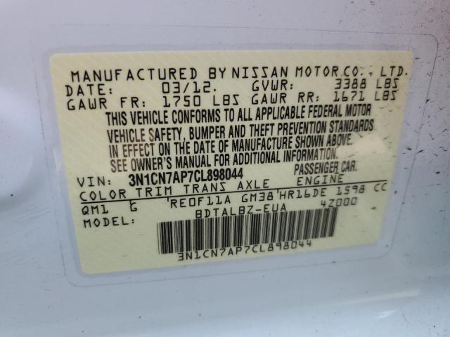 Photo 9 VIN: 3N1CN7AP7CL898044 - NISSAN VERSA S 