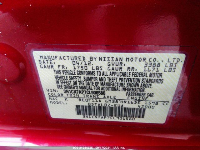 Photo 8 VIN: 3N1CN7AP7CL906580 - NISSAN VERSA 