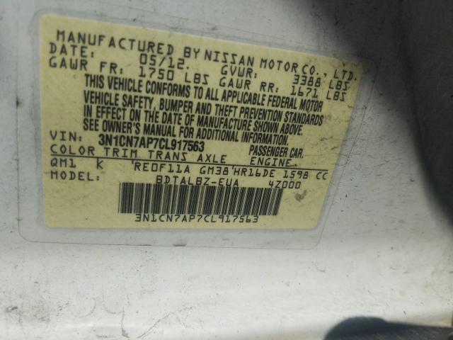 Photo 9 VIN: 3N1CN7AP7CL917563 - NISSAN VERSA S 