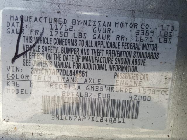 Photo 9 VIN: 3N1CN7AP7DL848861 - NISSAN VERSA S 