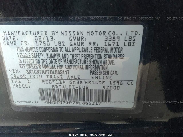 Photo 8 VIN: 3N1CN7AP7DL885117 - NISSAN VERSA 