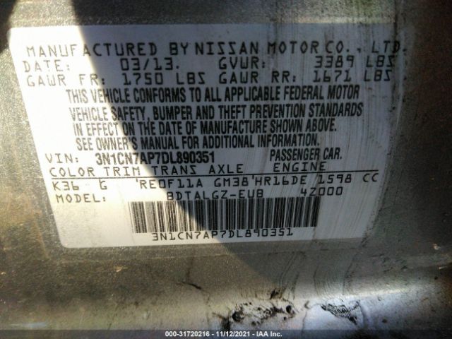 Photo 8 VIN: 3N1CN7AP7DL890351 - NISSAN VERSA 