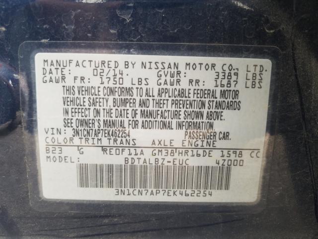 Photo 9 VIN: 3N1CN7AP7EK462254 - NISSAN VERSA S 