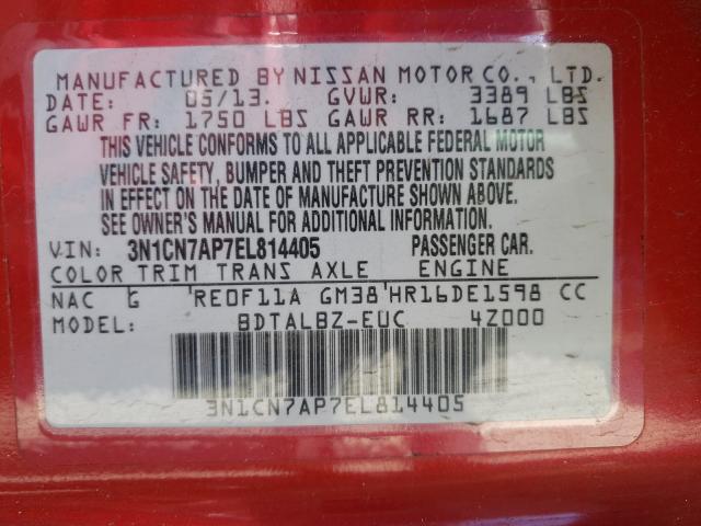 Photo 9 VIN: 3N1CN7AP7EL814405 - NISSAN VERSA S 