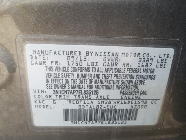 Photo 9 VIN: 3N1CN7AP7EL835125 - NISSAN VERSA S 