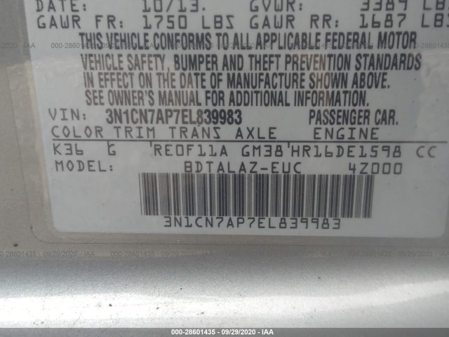 Photo 8 VIN: 3N1CN7AP7EL839983 - NISSAN VERSA 